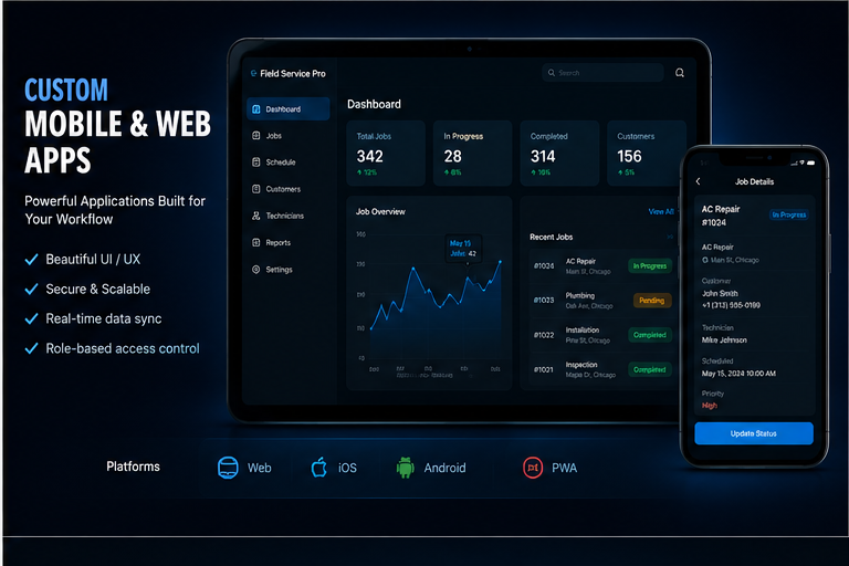 Custom mobile and web app dashboard mockup